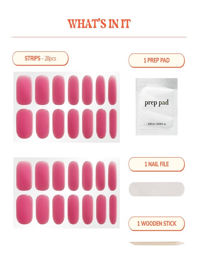 Heyhae Semi Cured Gel Nail Strips | No LED Lamp Needed | Summer, Solid, Red | Easy Apply & Remove, Salon Quality | Includes 28 Strips, 1 Prep Pads, Nail File & Wooden stick - Hey, Grape Escape - Image 4